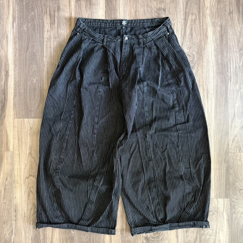 Eight Online Selvedge Jeans 36x31 Wide Leg Barrel Flare Jeans Black Pinstripe